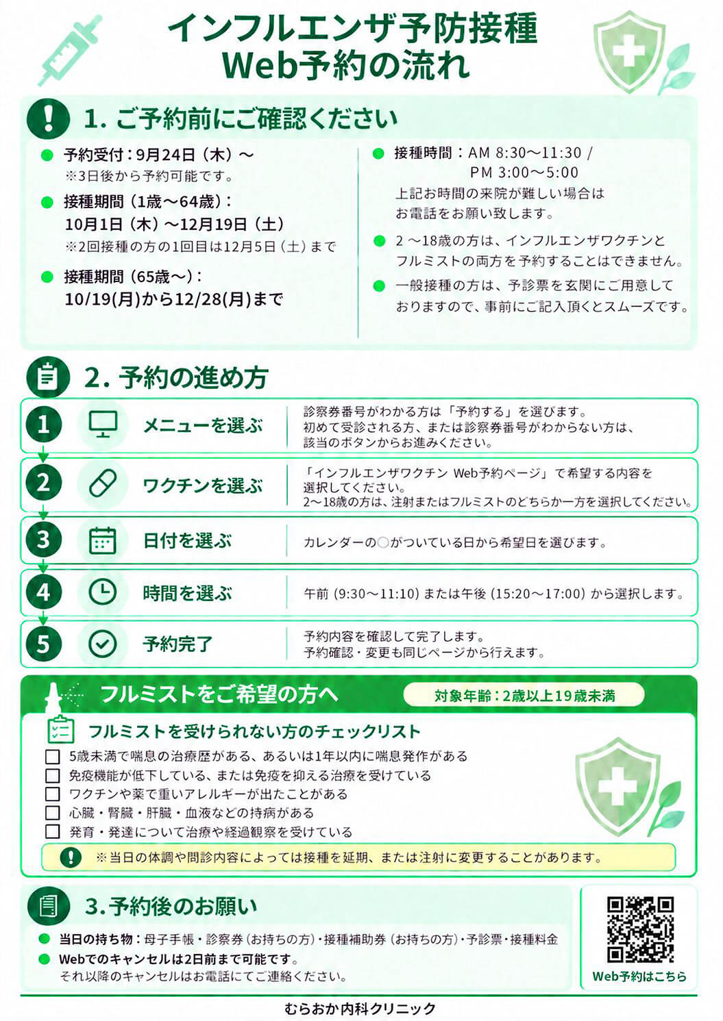 インフルエンザ予防接種 Web予約の流れ